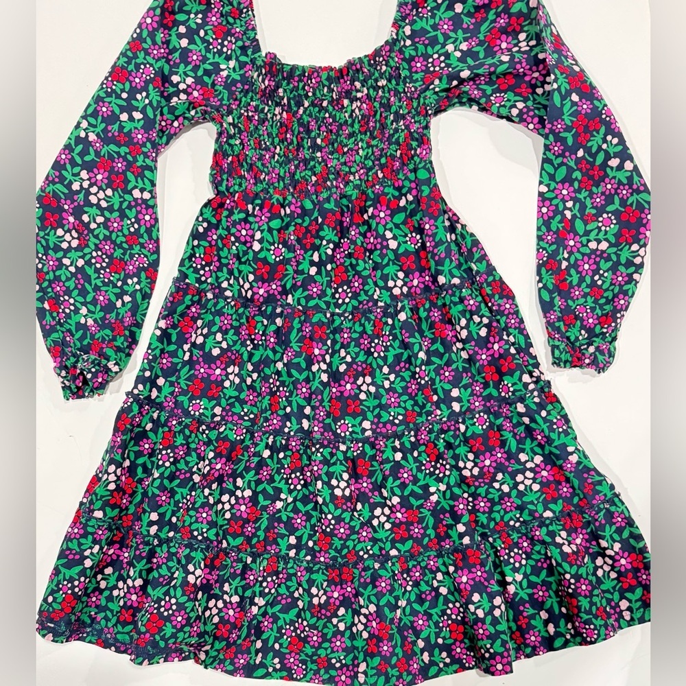 Crown & Ivy Girls Floral Smocked Dress Tiered Long Sleeve Medium - Picture 2 of 4